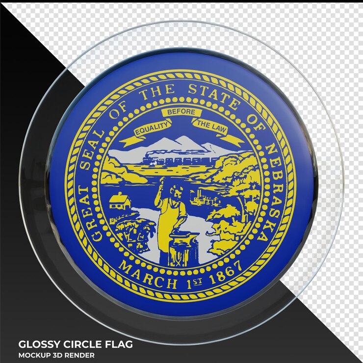 PSD bandera de círculo brillante con textura 3d realista de nebraska