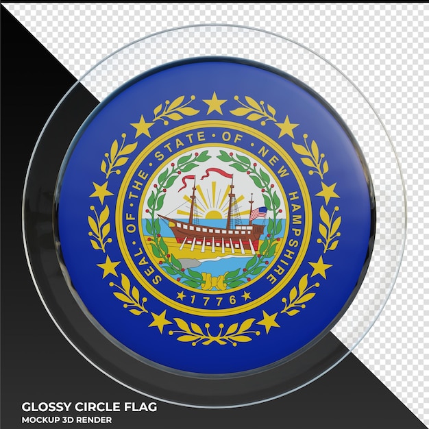 Bandera de círculo brillante con textura 3d realista de New Hampshire
