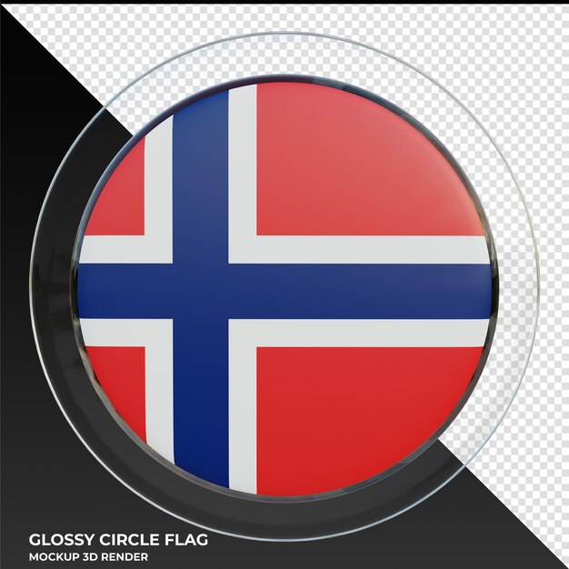 PSD bandera de círculo brillante con textura 3d realista de noruega