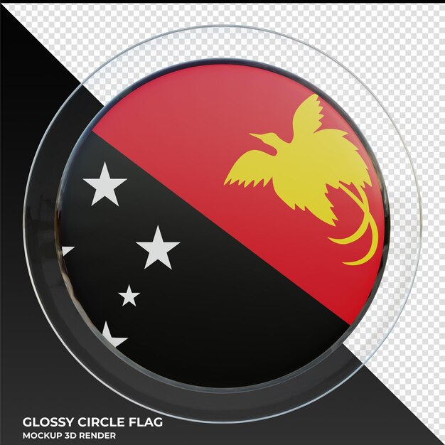 Bandera de círculo brillante con textura 3d realista de papua nueva guinea