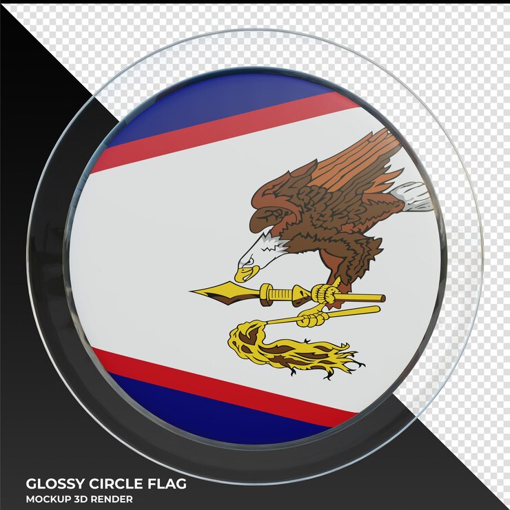 PSD bandera de círculo brillante con textura 3d realista de samoa americana
