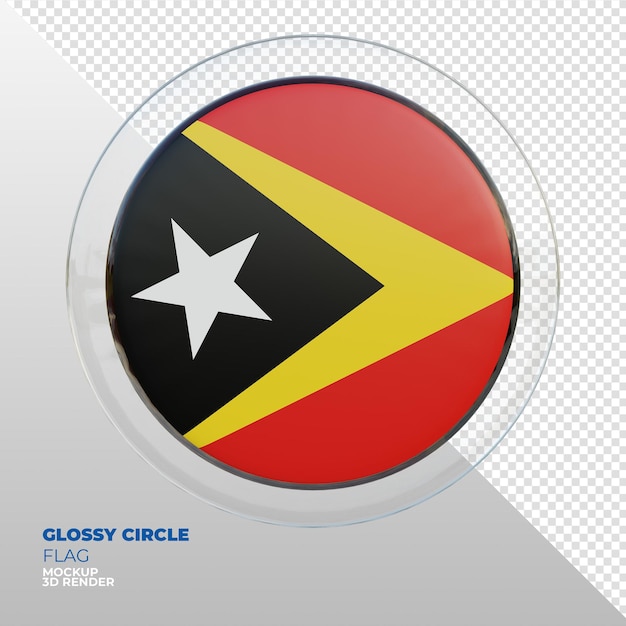 Bandera de círculo brillante con textura 3d realista de timor oriental