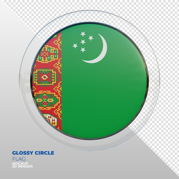 Bandera de círculo brillante con textura 3d realista de turkmenistán