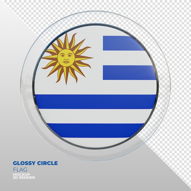 PSD bandera de círculo brillante con textura 3d realista de uruguay