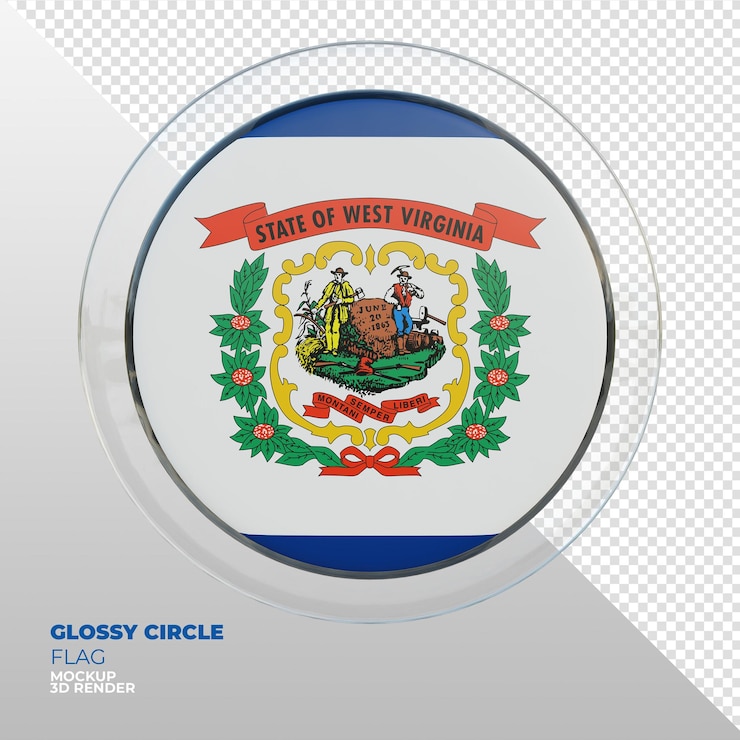 PSD bandera de círculo brillante con textura 3d realista de virginia occidental