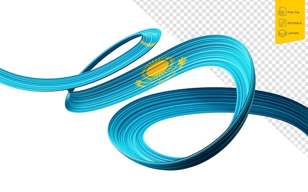 La bandera de color de la cinta de Kazajstán en un fondo aislado ilustración 3d
