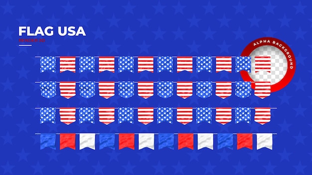 Bandera con colores y bandera de estados unidos en 3d render