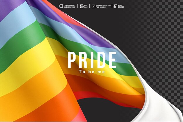 Bandera colorida realista 3d que celebra el día lgbt con palabra de orgullo aislada en fondo transparente