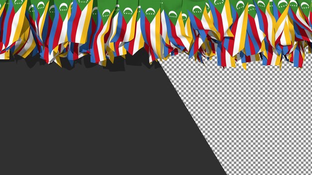 Bandera de Comoras Diferentes formas de rayas de tela colgando de la representación 3D superior