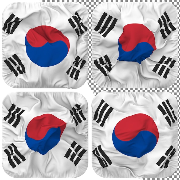 PSD bandera de corea del sur forma de escudero aislada diferentes estilos de ondulación textura de protuberancia representación 3d