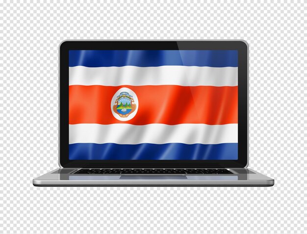 Bandera costarricense en la pantalla del portátil aislado en blanco ilustración 3D