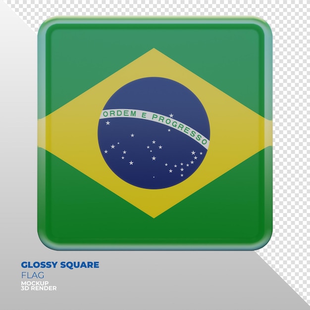 Bandera cuadrada brillante con textura 3d realista de Brasil