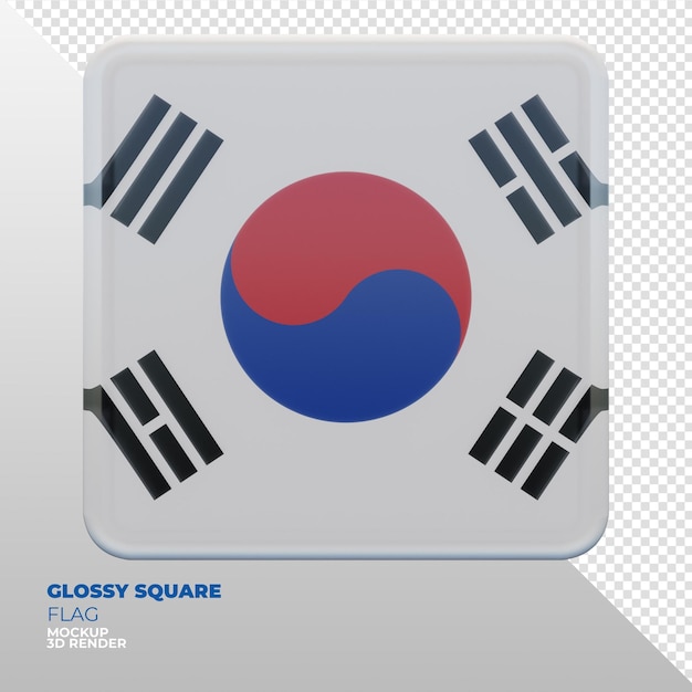 Bandera cuadrada brillante con textura 3d realista de Corea del Sur