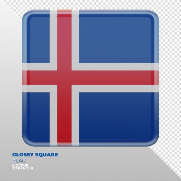 Bandera cuadrada brillante con textura 3d realista de Islandia