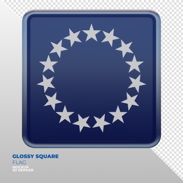 Bandera cuadrada brillante con textura 3d realista de las Islas Cook