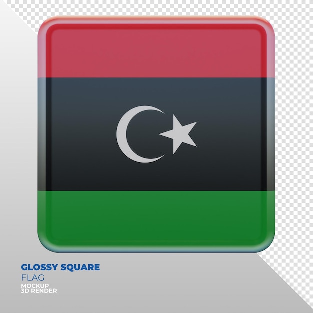 Bandera cuadrada brillante con textura 3d realista de Libia