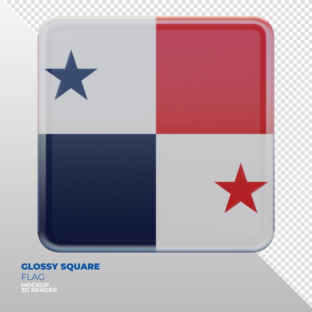 Bandera cuadrada brillante con textura 3d realista de panamá