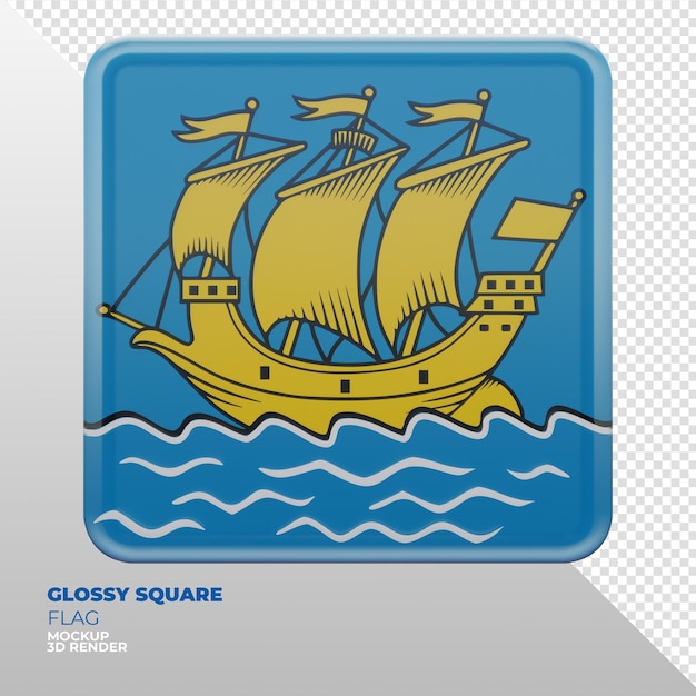Bandera cuadrada brillante con textura 3d realista de San Pedro y Miquelón
