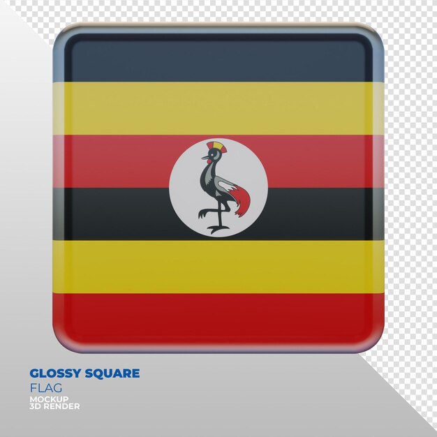 PSD bandera cuadrada brillante con textura 3d realista de uganda