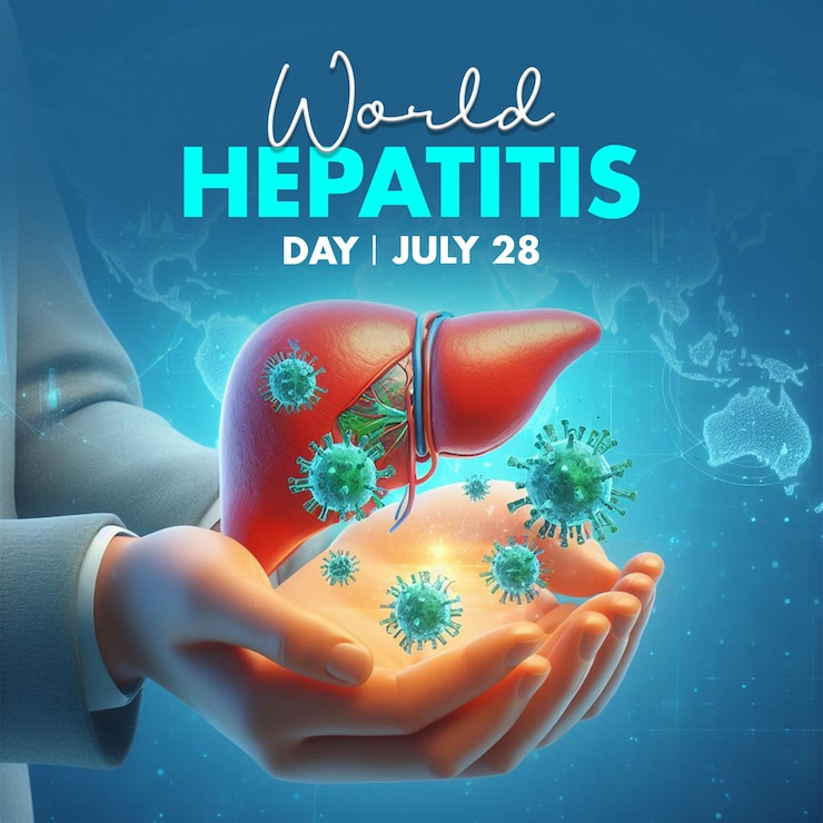 PSD bandera del día mundial de la hepatitis y el día mundial de la hepatitis 28 de julio con diseño de hígado y cinta