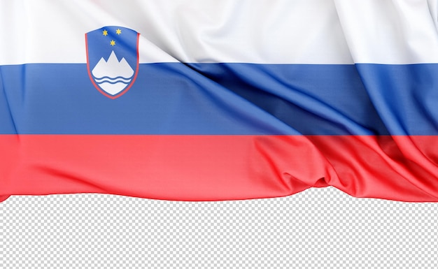 PSD bandera de eslovenia aislada sobre fondo blanco con espacio de copia debajo de la representación 3d