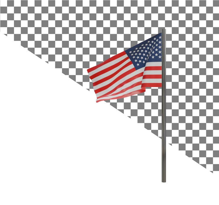 PSD una bandera está volando en el viento en un poste de bandera
