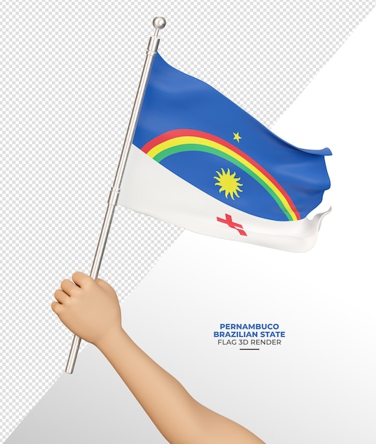 Bandera del estado brasileño de Pernambuco con varilla y tela realista en 3D Render