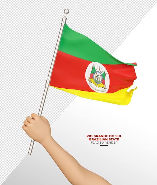 PSD bandera del estado brasileño rio grande do sul con varilla y tela realista en 3d render