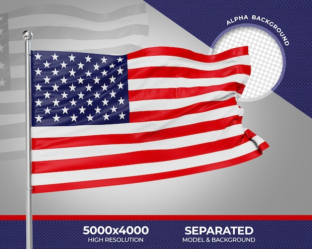 Bandera de estados unidos realista con textura 3d para composición