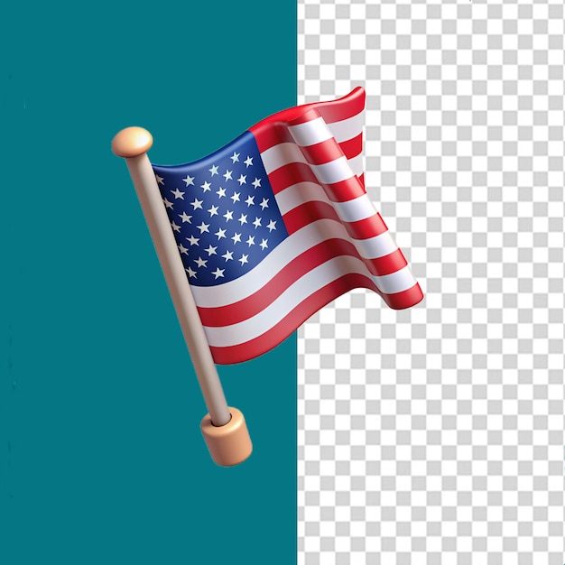Una bandera estadounidense en 3d en transparente