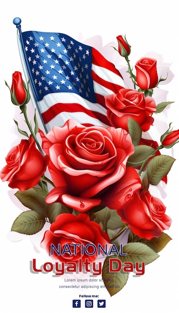 PSD bandera estadounidense con rosas conmemorando el día de la lealtad