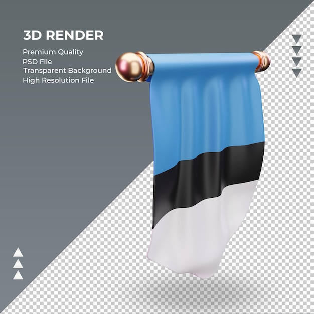 Bandera de estonia banderín 3d renderizado vista izquierda