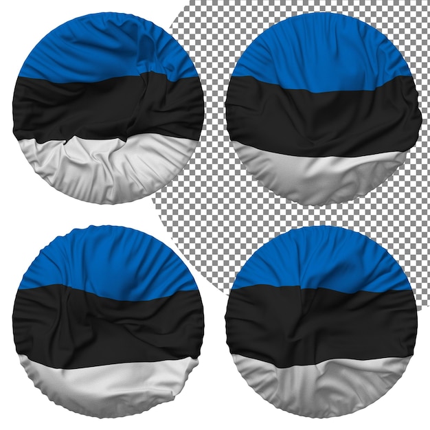 PSD bandera de estonia forma redonda aislada diferentes estilos de ondulación textura de protuberancia representación 3d