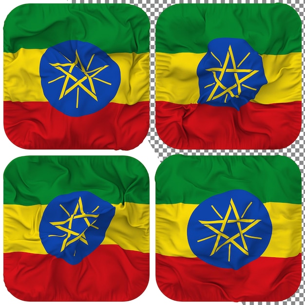 Bandera de etiopía forma de escudero aislada diferentes estilos de ondulación textura de protuberancia representación 3d