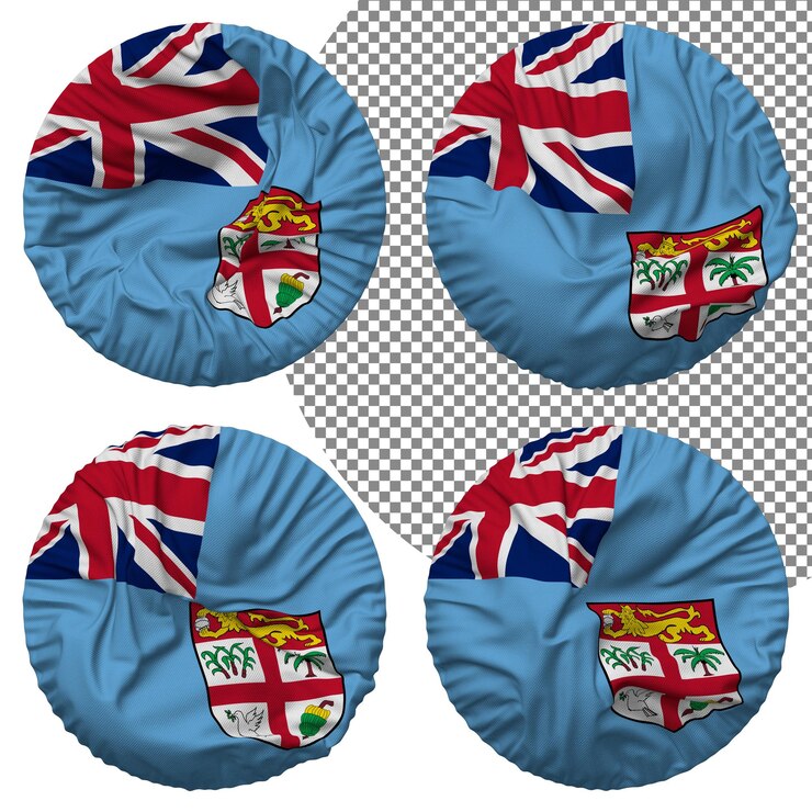PSD bandera de fiji forma redonda aislada diferentes estilos de ondulación textura de protuberancia representación 3d