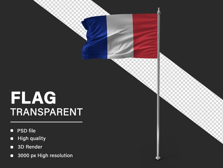 PSD bandera francesa en 3d aislada sobre un fondo transparente