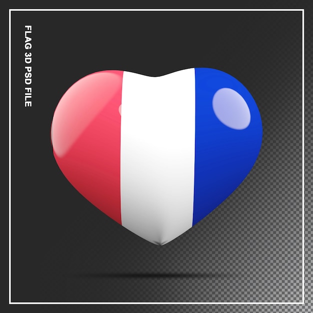 PSD bandera de francia forma corazón elemento 3d