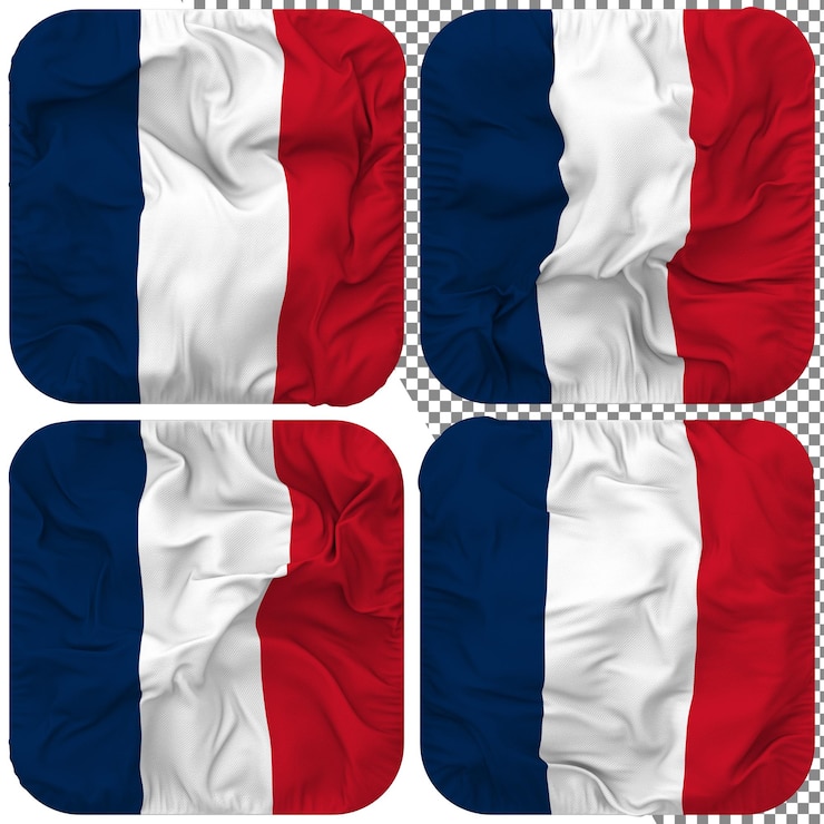 PSD bandera de francia forma de escudero aislada diferentes estilos de ondulación textura de protuberancia representación 3d