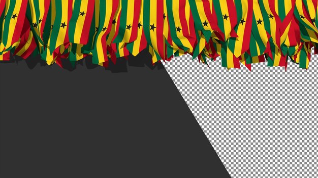 PSD bandera de ghana diferentes formas de rayas de tela colgando de la representación 3d superior