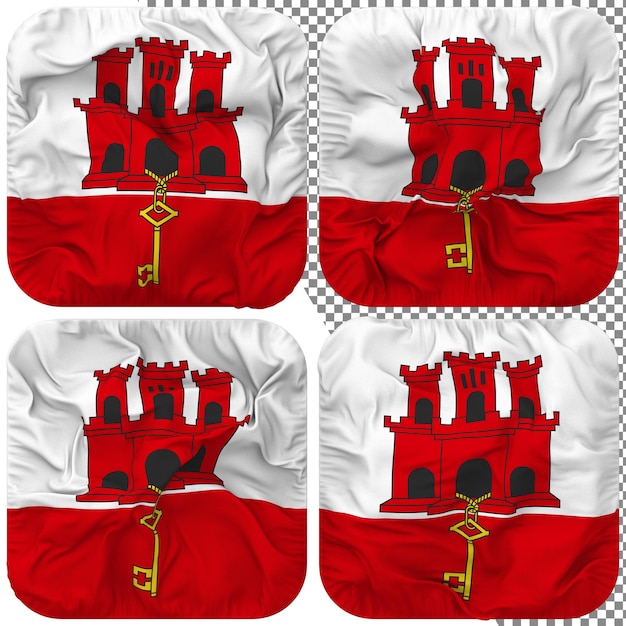 Bandera De Gibraltar Forma De Escudero Aislada Diferentes Estilos De Ondulación Textura De Protuberancia Representación 3D