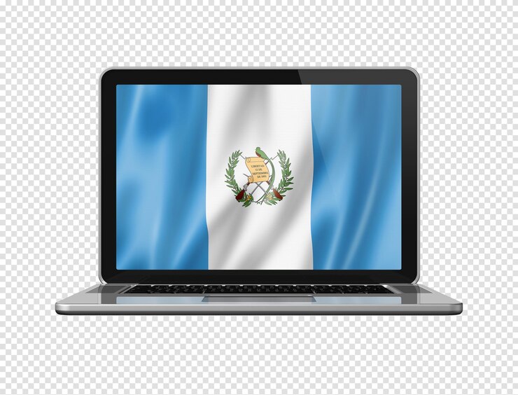 PSD bandera guatemalteca en la pantalla del portátil aislado en blanco ilustración 3d
