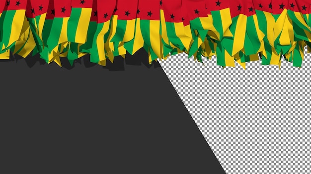 Bandera de guinea bissau diferentes formas de rayas de tela colgando de la representación 3d superior