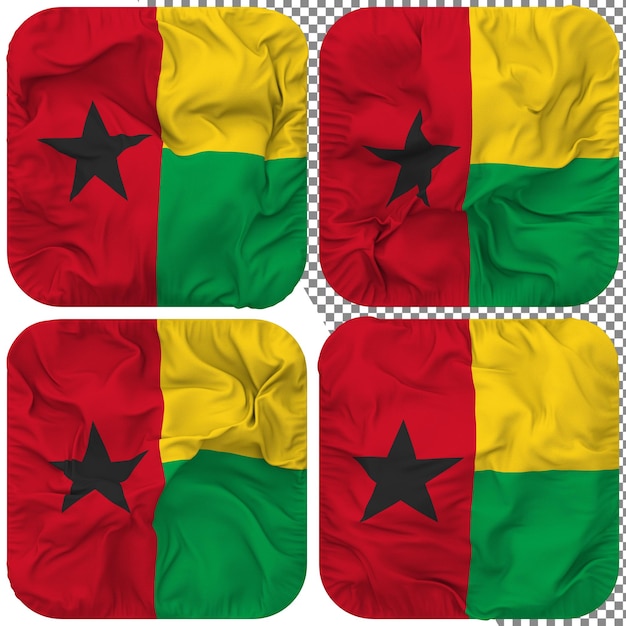 Bandera De Guinea Bissau Forma De Escudero Aislado Diferentes Estilos De Ondulación Textura De Protuberancia Representación 3D