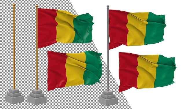 PSD bandera de guinea ondeando un estilo diferente con un poste de soporte aislado renderización en 3d