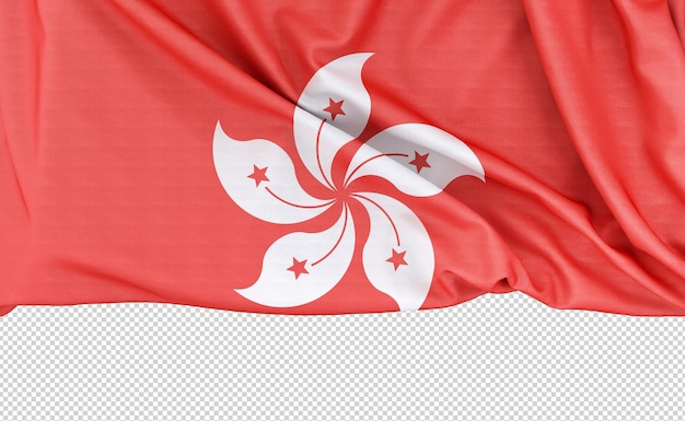 Bandera de Hong Kong aislada en fondo blanco con espacio de copia debajo de la representación 3D