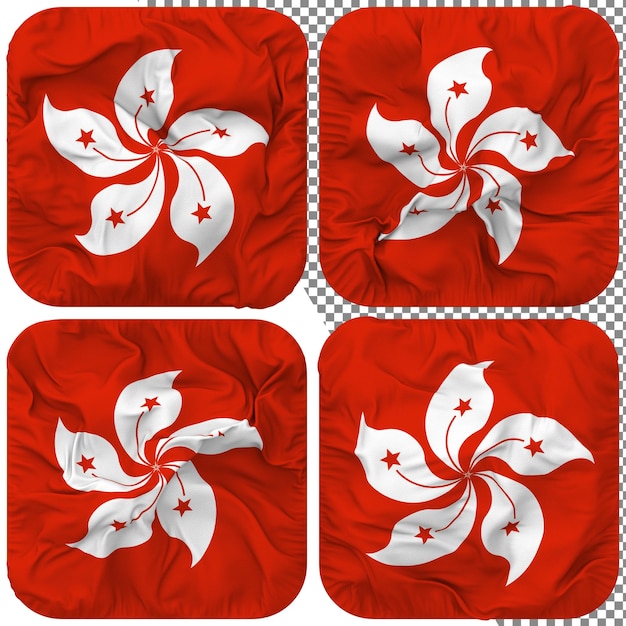 Bandera De Hong Kong Forma De Escudero Aislada Diferentes Estilos De Ondulación Textura De Protuberancia Representación 3D