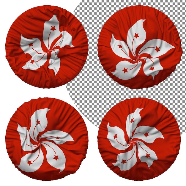 Bandera De Hong Kong Forma Redonda Aislada Diferentes Estilos De Ondulación Textura De Protuberancia Representación 3D