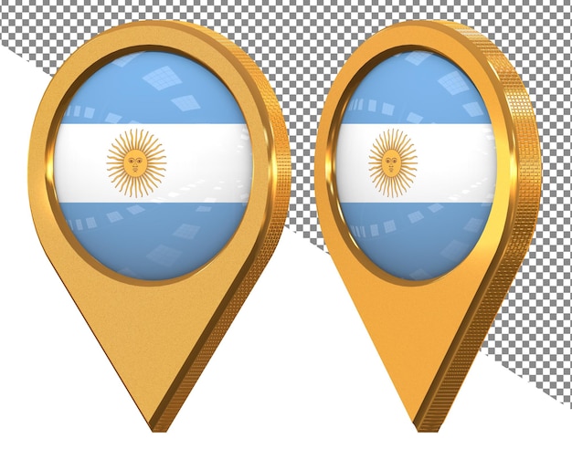 Bandera de icono de ubicación de Argentina aislada con representación 3D en ángulo diferente