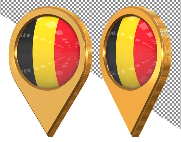 Bandera de icono de ubicación de Bélgica aislada con representación 3D en ángulo diferente