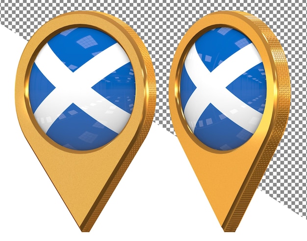 PSD bandera del icono de ubicación de escocia aislada con representación 3d en diferentes ángulos